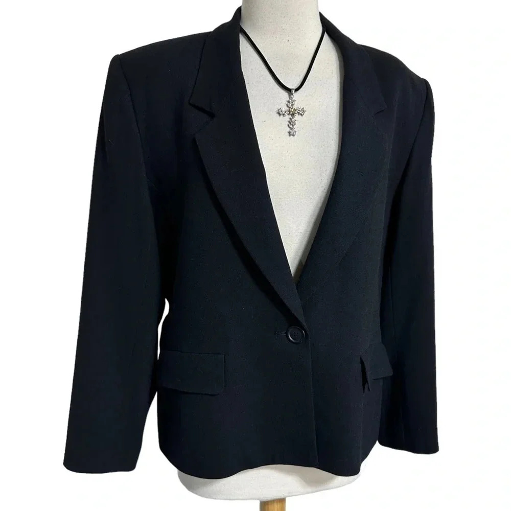 Talbots Vintage 14 Plus Size Black 1 Button Blazer